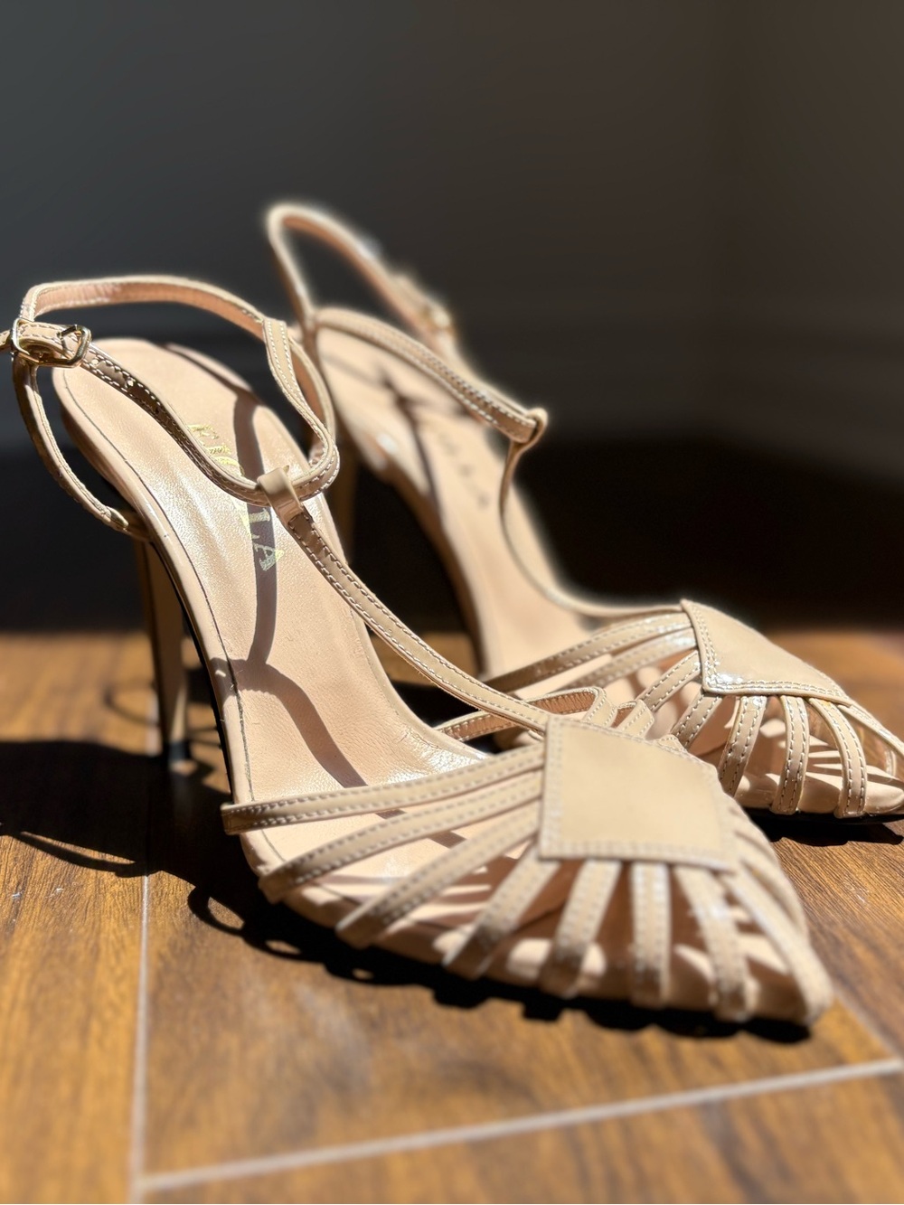 Elegant Nude Strappy Pointed-Toe Heels with Ankle Buckle